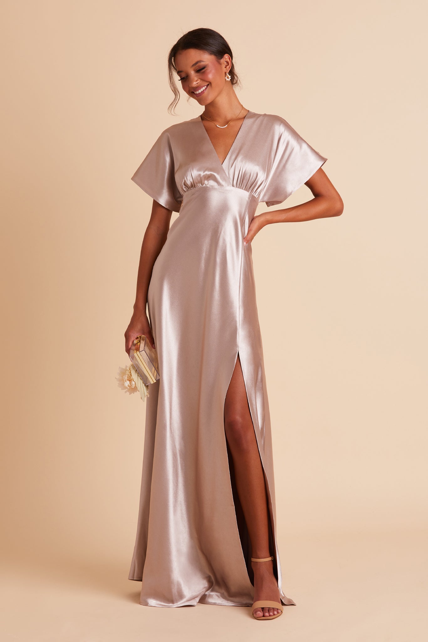 Jesse Satin Bridesmaid Dress in Taupe ...